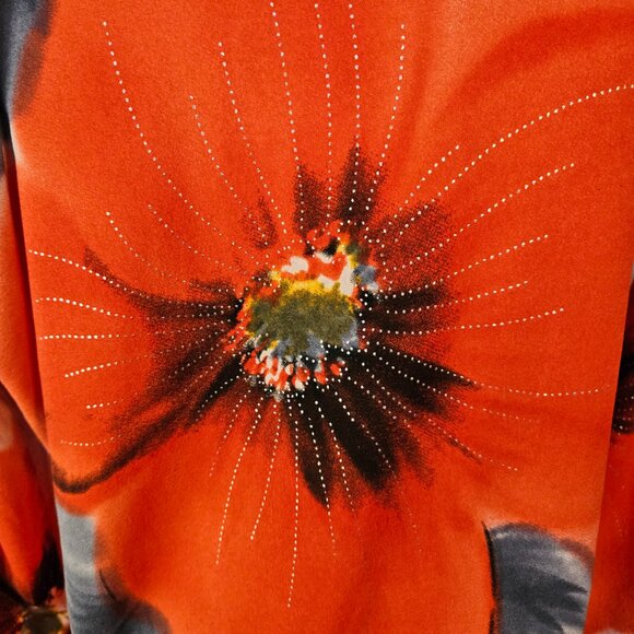 Daniel Benjamin XL – Bold Floral Top w/ Sparkle Accents – Red & Gray 3/4 Sleeve - Picture 5 of 6
